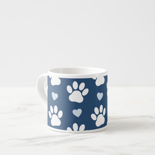 Tasse Expresso Pattern of paws, Dog paws, White paws, Blue Hearts (Devant gauche)