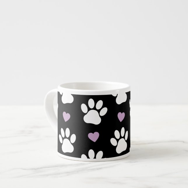 Tasse Expresso Paw Motif, Chien Paws, White Paws, Lilac Hearts (Devant gauche)
