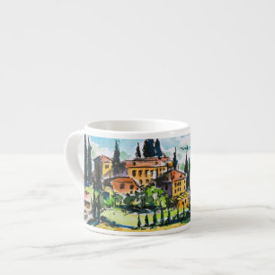 Tasse Expresso Paysage avec des arbres de ville et de cyprès