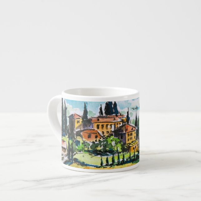 Tasse Expresso Paysage avec des arbres de ville et de cyprès (Devant gauche)