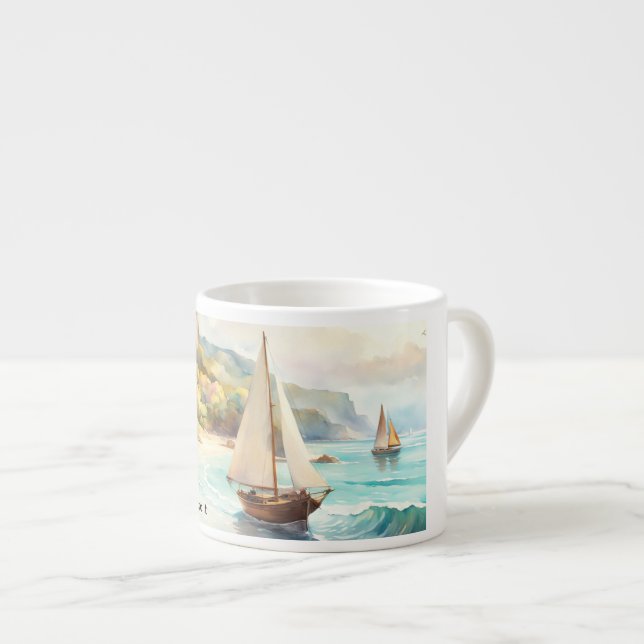 Tasse Expresso Paysage avec mer et voiliers (Devant droit)