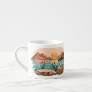Tasse Expresso Paysage de coucher de soleil au lac de montagne pa