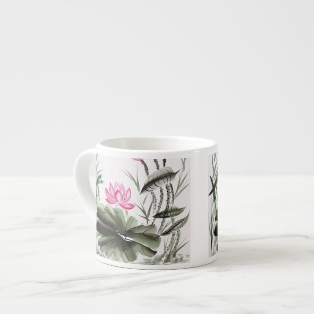Tasse Expresso Peinture d'aquarelle de fleur de Lotus (Devant gauche)