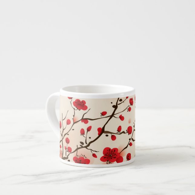 Tasse Expresso Peinture orientale de style, fleur de prune au (Devant gauche)