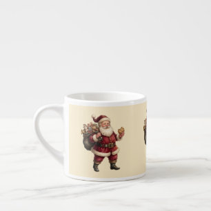 Tasse Expresso Père Noël vintage avec sac de jouets et friandise