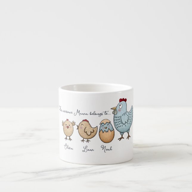 Tasse Expresso Personalized Mama Chicken Chicks – Custom Names  (Devant)