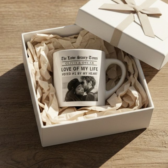 Tasse Expresso Personalized Romantic Photo | Love Story Newspaper (Créateur téléchargé)