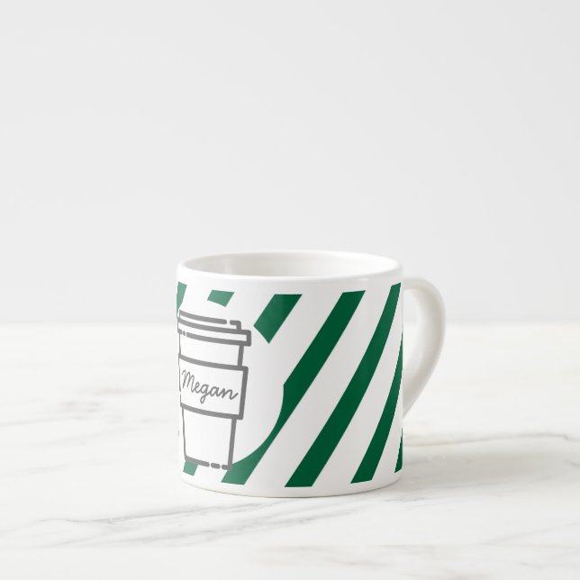 Tasse Expresso Personnalisé Take Out Coffee Cup Green Stried (Devant droit)