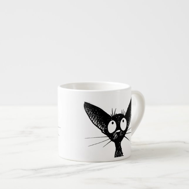Tasse Expresso Petit art mignon drôle de chat noir (Devant droit)