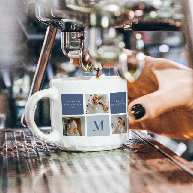 Tasse Expresso Photo Collage moderne & Bleu Happy Fête des pères  (Créateur téléchargé)