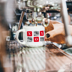 Tasse Expresso Photo Collage moderne Couple et XOXO rouge