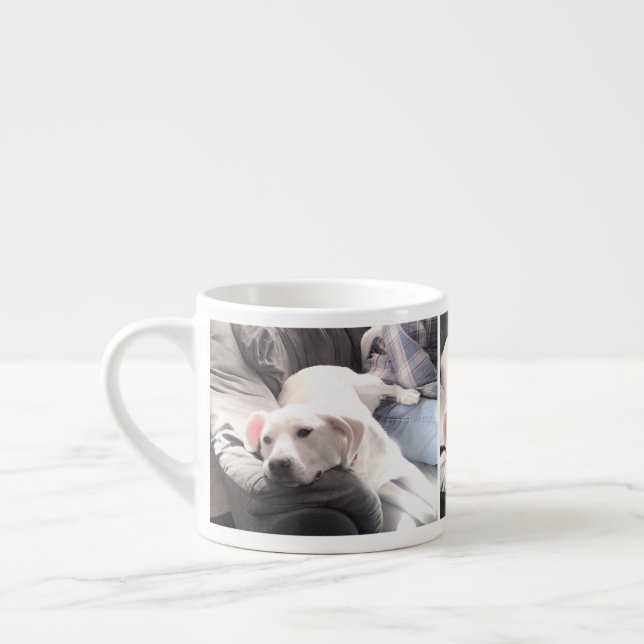 Tasse Expresso Photo de mignon chien blanc avec meilleur ami papa (Gauche)