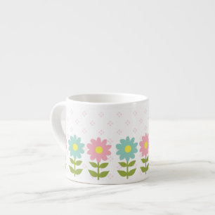 Tasse Expresso Piink et fleurs bleues de ressort