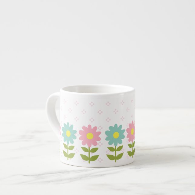 Tasse Expresso Piink et fleurs bleues de ressort (Devant gauche)