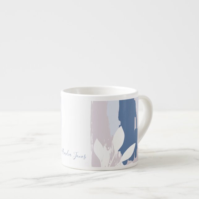 Tasse Expresso Pinceaux Abstraits rose et bleu Nom du monogramme (Devant droit)