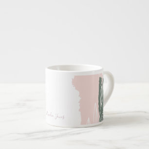 Tasse Expresso Pink & Green Abstrait Brush Strokes Nom du monogra