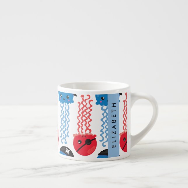 Tasse Expresso Pirate Jellyfish, Motif de méduses, Votre nom (Droite)