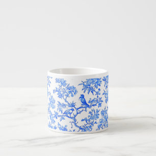 Tasse Expresso PixDezines Ming bleu chinoiserie, oiseaux pivoines
