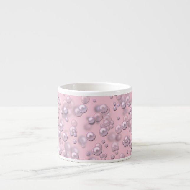 Tasse Expresso Placers de perles blanches roses sur velours rose (Devant)