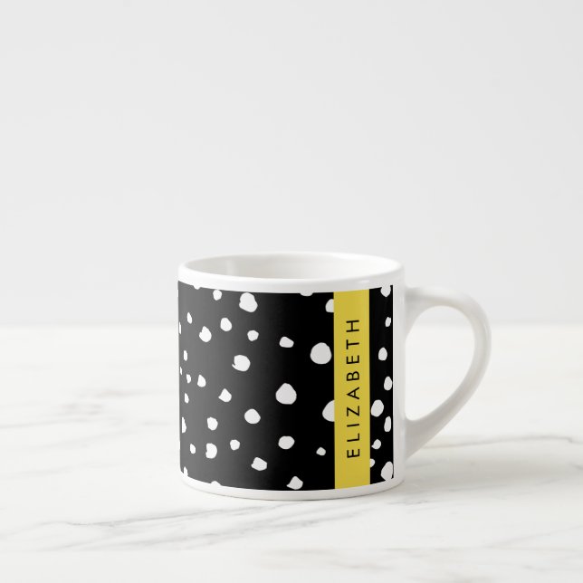 Tasse Expresso Points dalmatiens, Spots, Noir et Blanc, Votre nom (Droite)