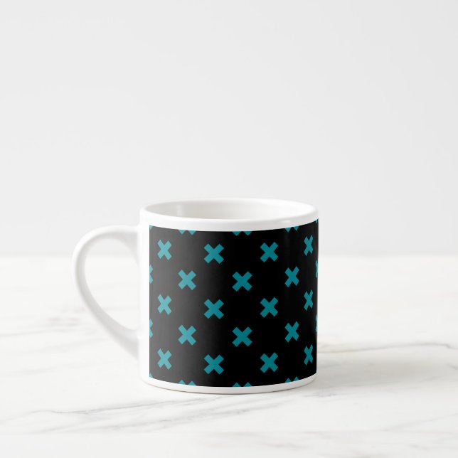 Tasse Expresso points de croix turquoises sur noir (Gauche)