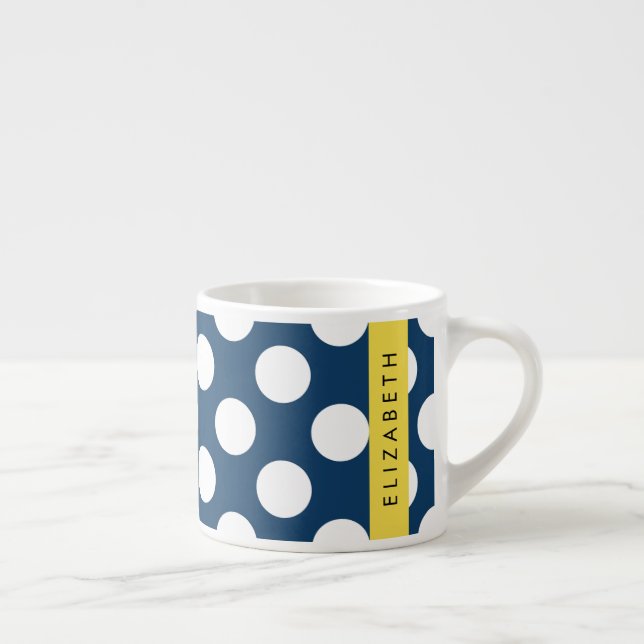 Tasse Expresso Pois Bleus de la Marine, Motif Pot Polka, Votre No (Droite)