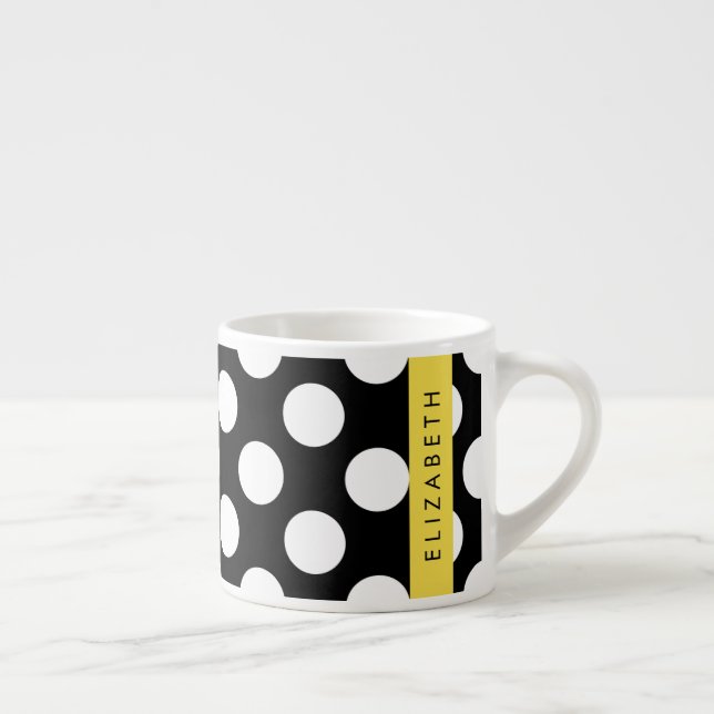 Tasse Expresso Pois noirs et blancs, pointillés, Votre nom (Droite)