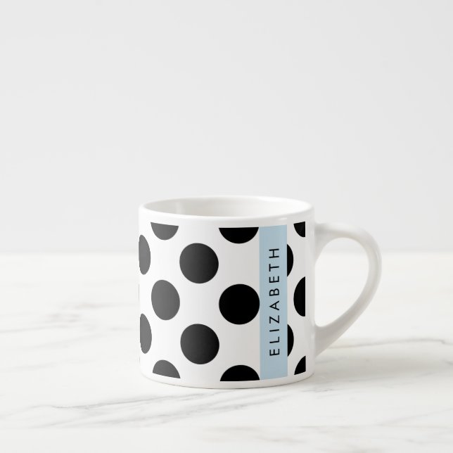 Tasse Expresso Pois noirs et blancs, pointillés, Votre nom (Droite)