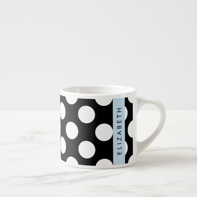 Tasse Expresso Pois noirs et blancs, pointillés, Votre nom (Droite)