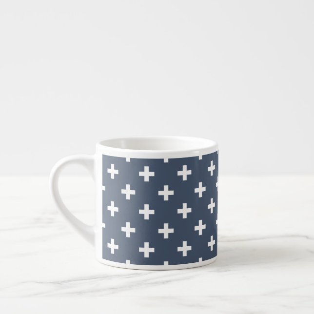 Tasse Expresso Polka blanche croise sur bleu-gris (Gauche)