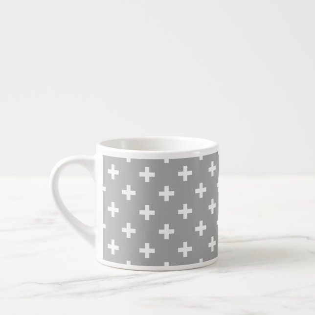 Tasse Expresso Polka blanche croise sur gris (Gauche)