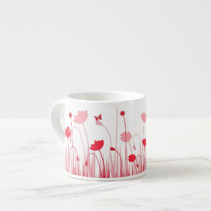 Tasse Expresso Poppies minimalistes rouges et blanches Pré floral