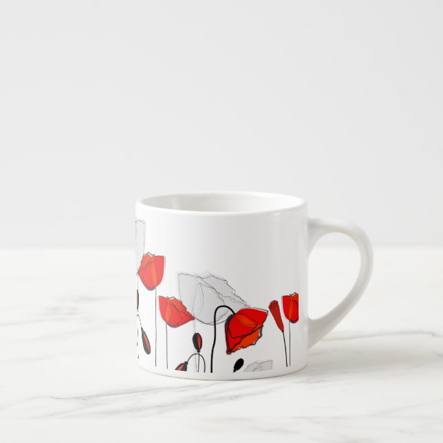 Tasse Expresso Poppies Rouges Dans Une Ligne (Droite)