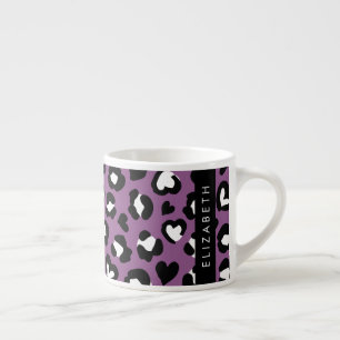 Tasse Expresso Poster de animal, Léopard Violet, Coeurs, Votre No