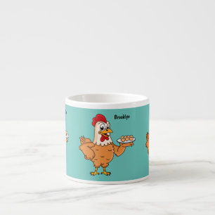 Tasse Expresso Poulet avec oeufs sur plaque de dessin animé