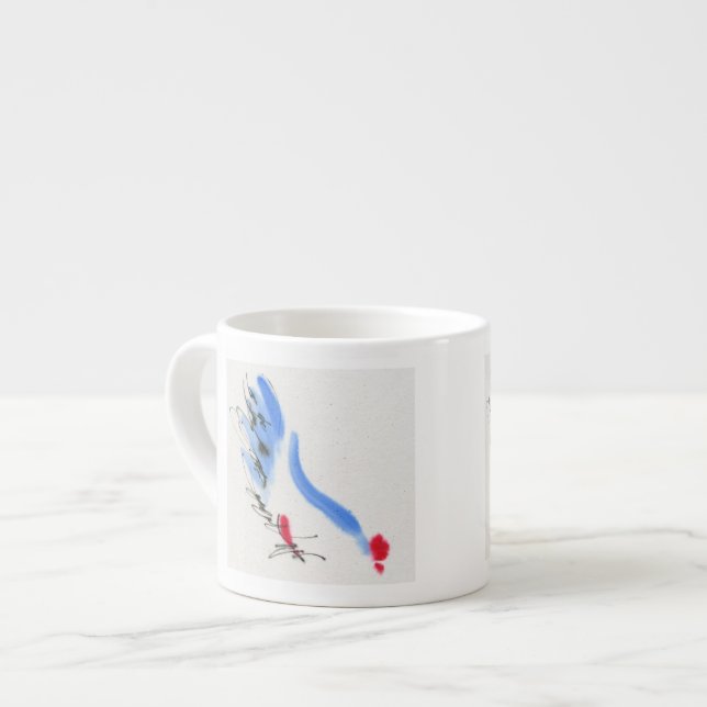 Tasse Expresso Poulet blanc. Calligraphie et aquarelle (Devant gauche)