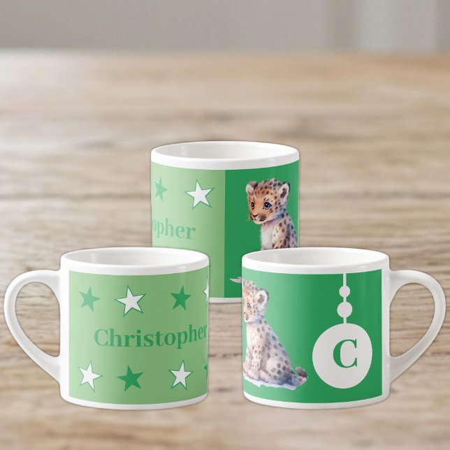 Tasse Expresso Pour les enfants nom de léopard vert (Créateur téléchargé)
