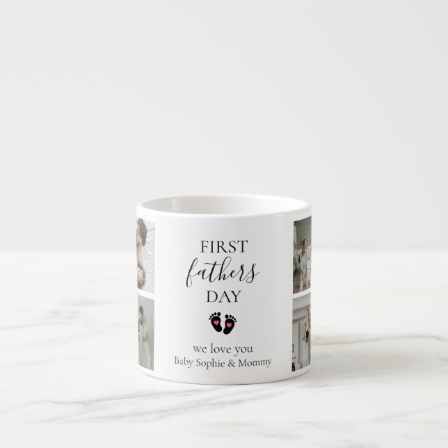 Tasse Expresso Première Fête des pères - Empreintes bébé et Coeur (Devant)