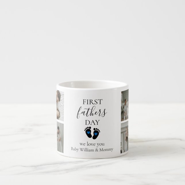 Tasse Expresso Première Fête des pères - Empreintes bébé et Coeur (Devant)