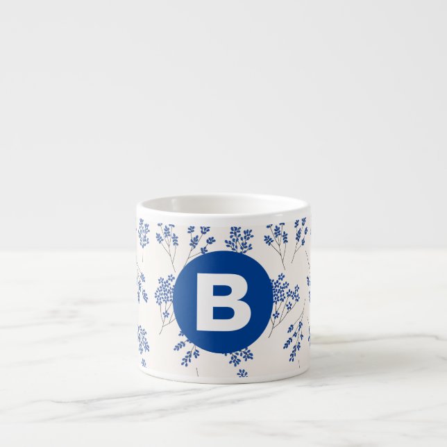 Tasse Expresso Pretty Elegant Blue Floral Pattern Monogram (Devant)