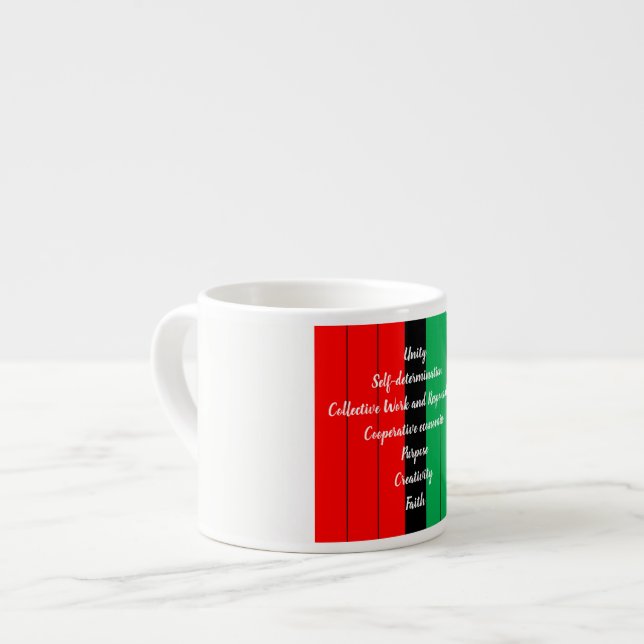 Tasse Expresso Principes de Kwanzaa Motif des rayures rouge noir  (Devant gauche)