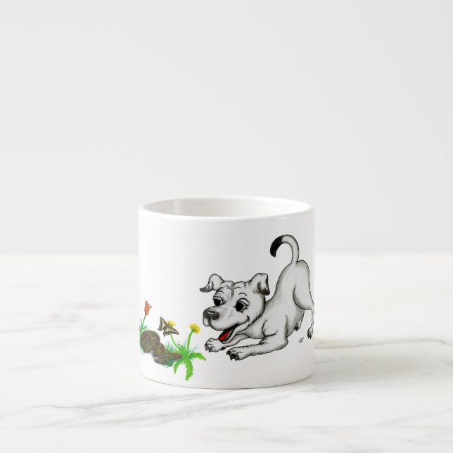 Tasse Expresso Printemps éveillé, chiot avec papillon (Devant)