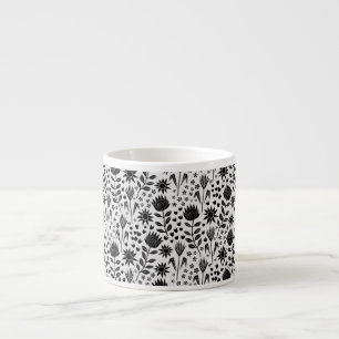 Tasse Expresso Protea Floral Block Imprimer Millefleur noir blanc
