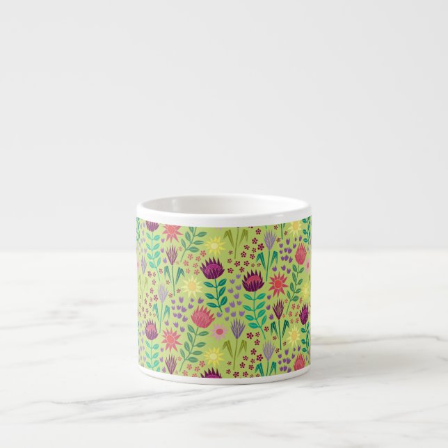 Tasse Expresso Protea Floral Block Imprimer Millefleur vert pâle (Devant)