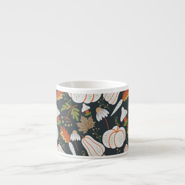 Tasse Expresso Pumpkin seamless pattern floral black and white (Devant)