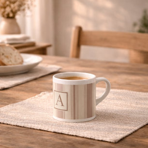 Tasse Expresso Rayure rustique initiale beige et taupe de ferme