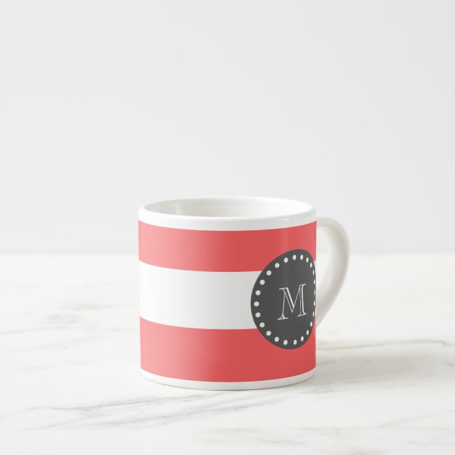 Tasse Expresso Rayures blanches de corail motif, monogramme de (Devant droit)