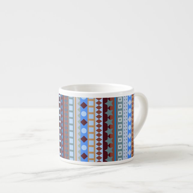 Tasse Expresso Rayures du sud-ouest de zigzag aztèque bleu tribal (Devant droit)