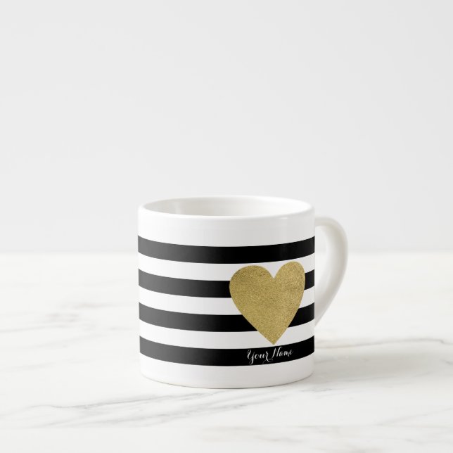 Tasse Expresso Rayures noires et blanches avec le coeur de (Devant droit)