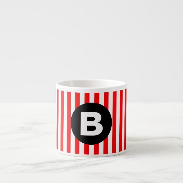Tasse Expresso Rayures verticales rouges et blanches avec monogra (Devant)
